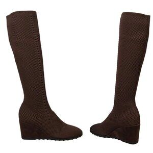 EILEEN FISHER Kasana Tall Wedge Stretch Knit Socks BOOTS 8.5 Chocolate Brown NEW